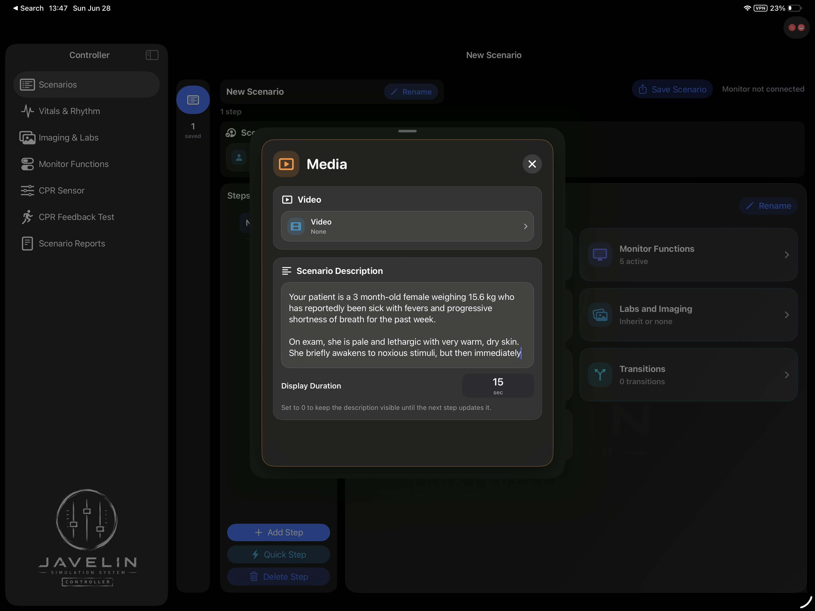 Media editor with video and scenario description controls