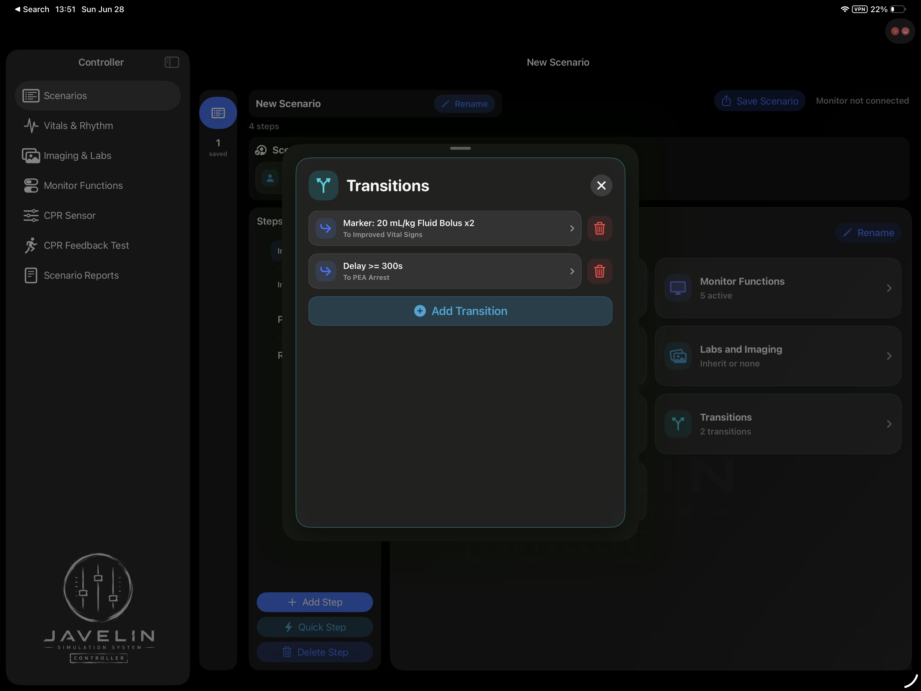 Transitions list with two configured transitions